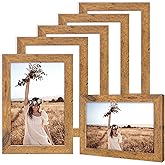 TWING 4 x 6 Picture Frames Set of 6, Rustic Photo Frames Collage for Wall Decor Mounting or Table Display,Home Decorative Collage Picture Photo Frame Wood Brown,Walnut