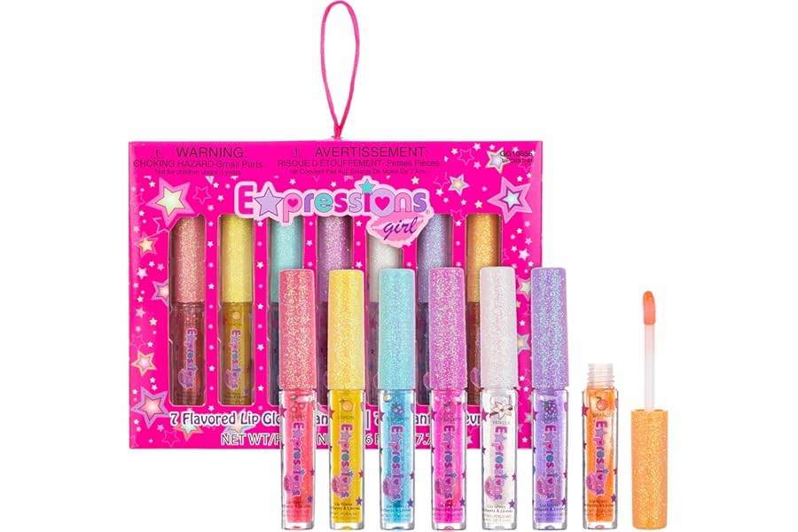 7pc Fruity Flavored Lip Gloss Set – Lip Gloss in Assorted Fruity Flavors, Non Toxic Makeup for Kids & Teens