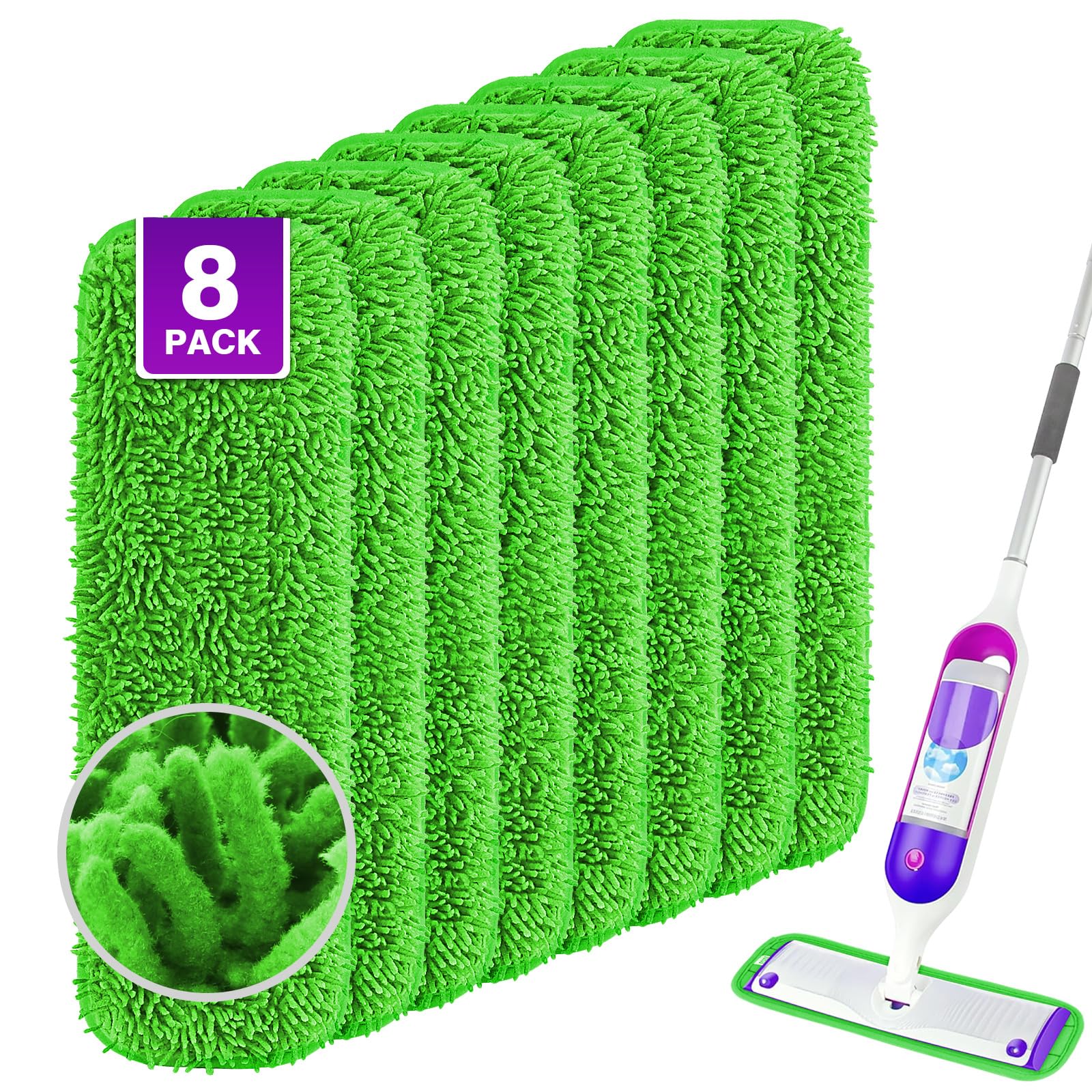 Photo 1 of *** MISSING 1 *** UNIMADE Reusable Mop Pads for Swiffer PowerMop, 8 Pack Microfiber Mop Pad Refill with Scrubber Strips for 13''-15'' SprayMop, Washable Mop Pads Use for Most Floor Types, Designed for Pets - Green