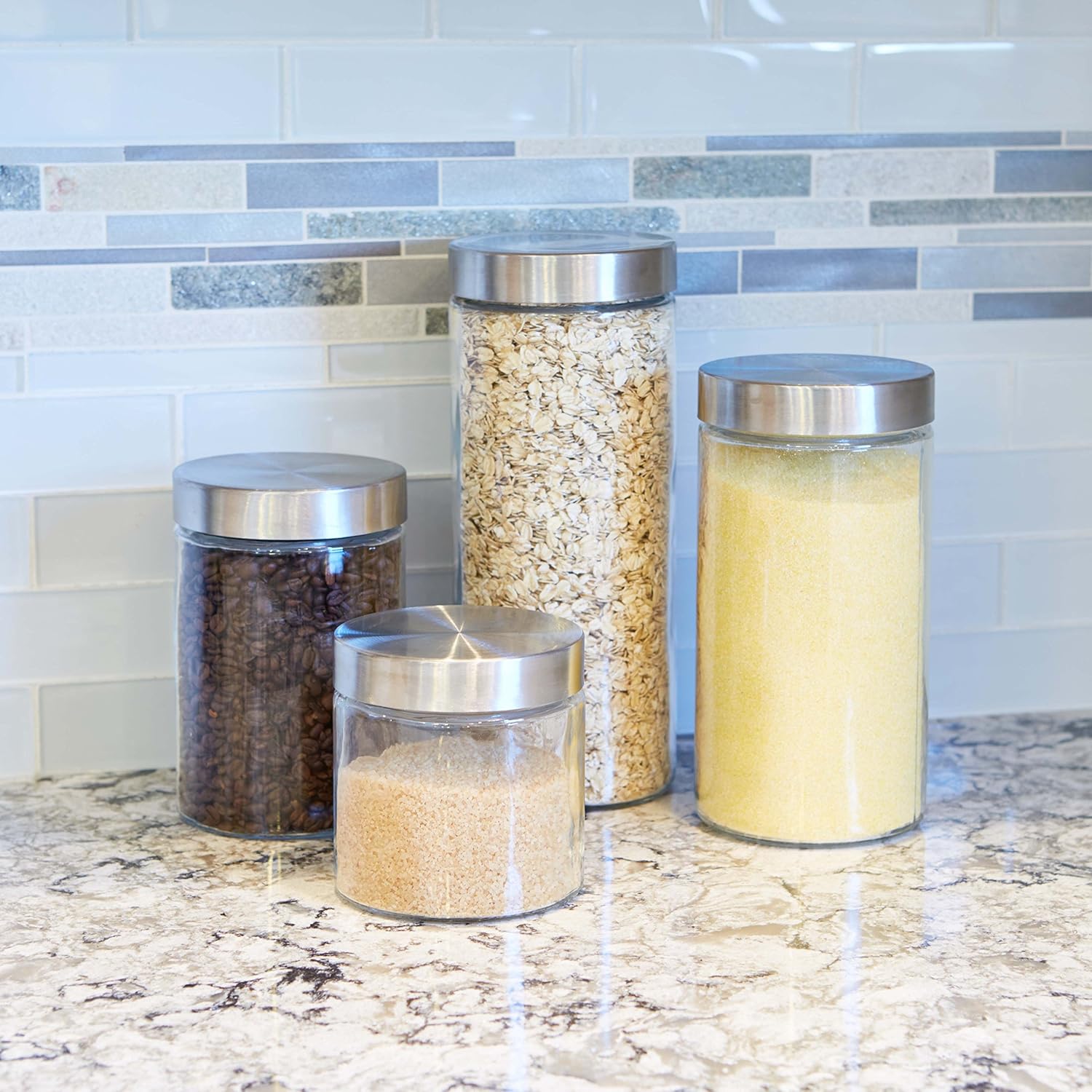 Anchor Hocking Palladian Window Cylinder Jars, Mixed Sizes, Cherry, Set of 4: Kitchen Storage And Organization Product Sets: Kitchen & Dining