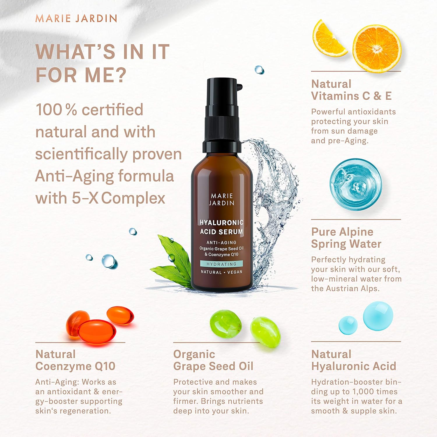 Hyaluronic Acid Serum for Face, Highly Dosed with Vitamin C and Q10, 100% VEGAN, Scientifically Proven Anti Aging Effects - Image 5
