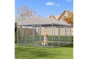 Zivanti 10X10FT Large Dog Kennel Outside with Roof, Chain Link Outdoor Dog Run Cage with Cover & Lock, Outdoor Pet Enclosure Fence for Yard with Roof