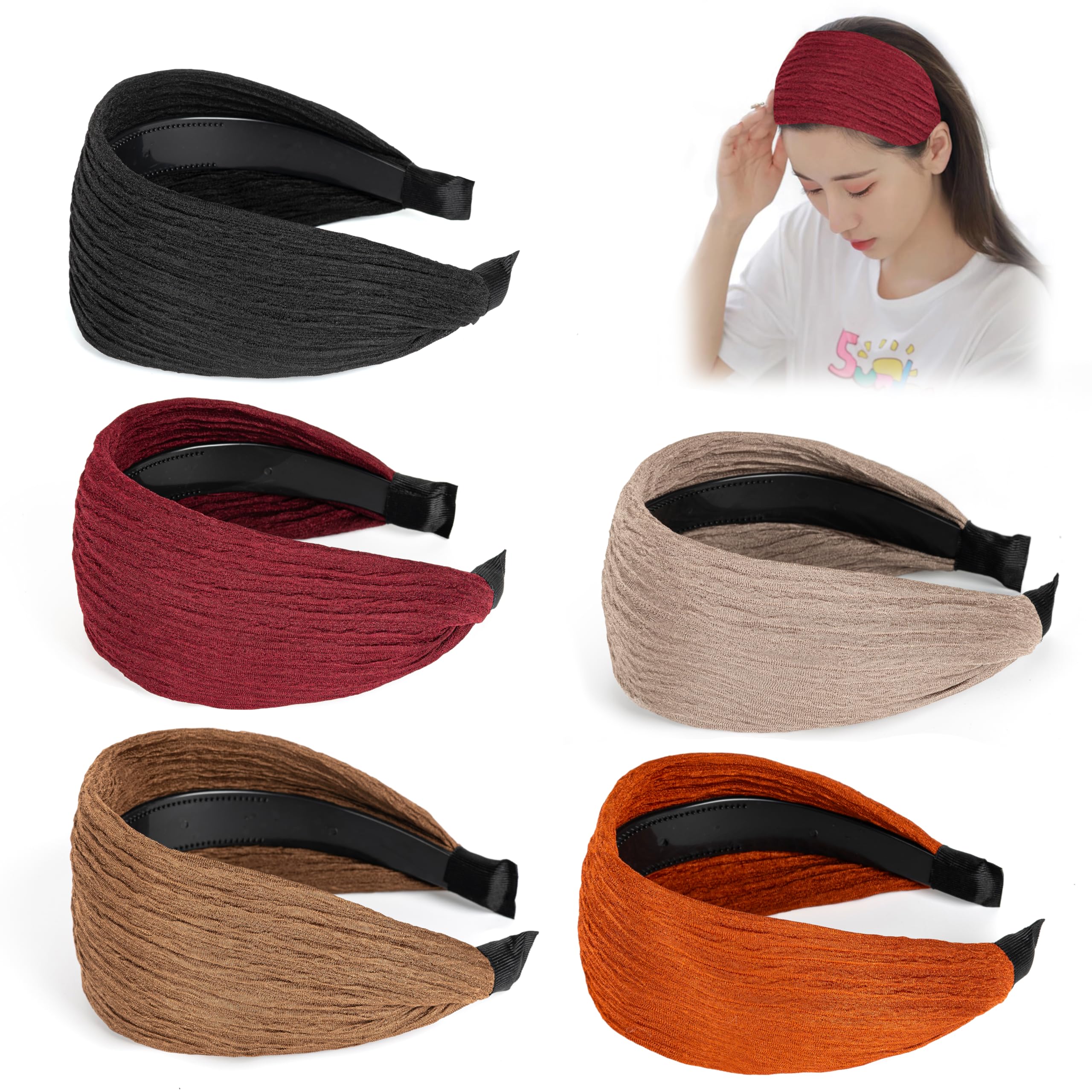 Photo 1 of DORIS&JACKY Fashion 2.5 Inch Wide Lace Headbands Elastic Hairbands With Teeth Headwear Accessories For Women And Girls (Pattern 5-5PCS)