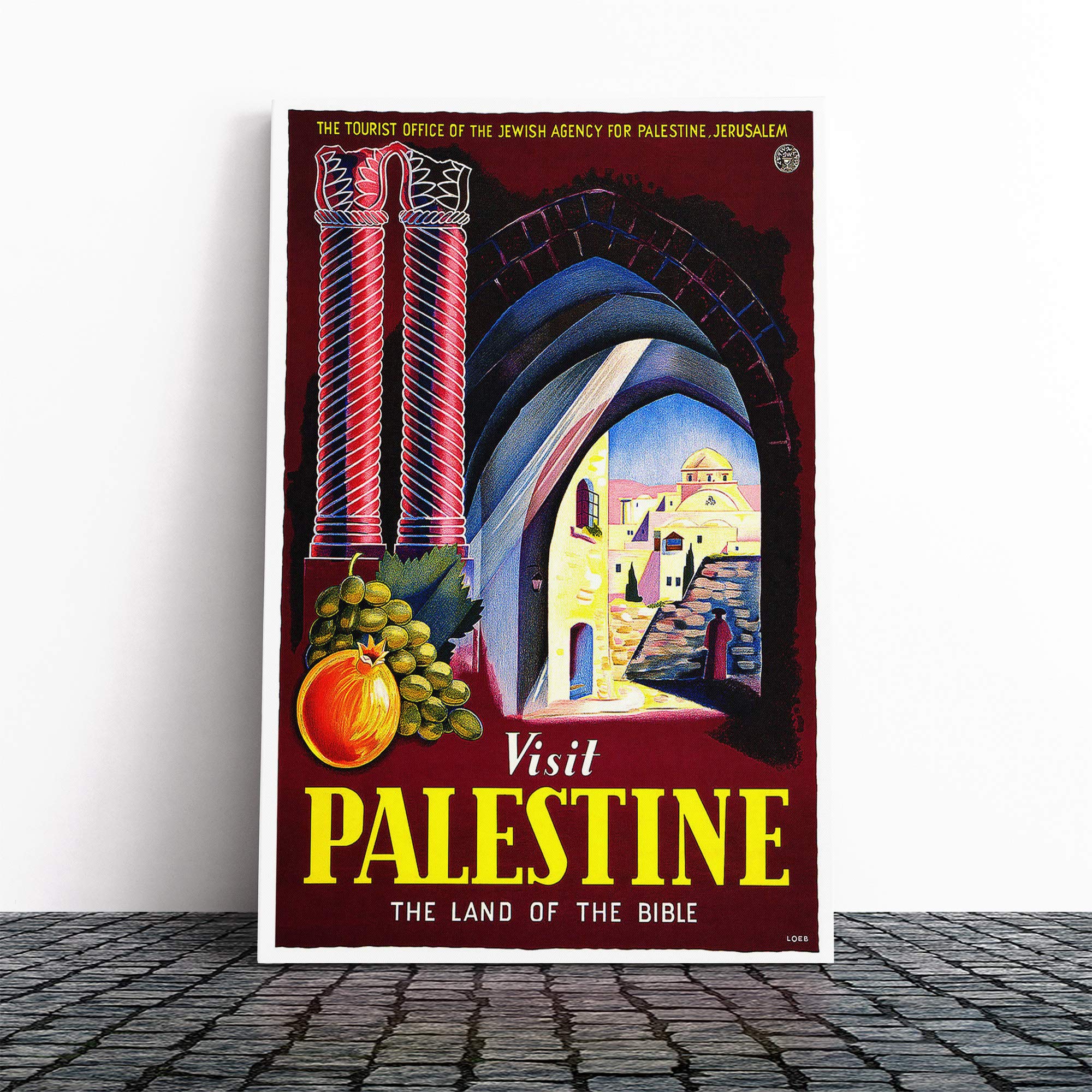 Travel Poster Visit Palestine Canvas Print | Gallery Wrapped 30mm Frame Wall Art | 20x14 inches | Ready to Hang | Retro Picture | Living Room Bedroom Lounge Office