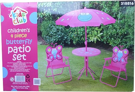 Childrens 4 Piece Patio Garden Furniture Parasol Set Pink Butterfly Amazon Co Uk Garden Outdoors
