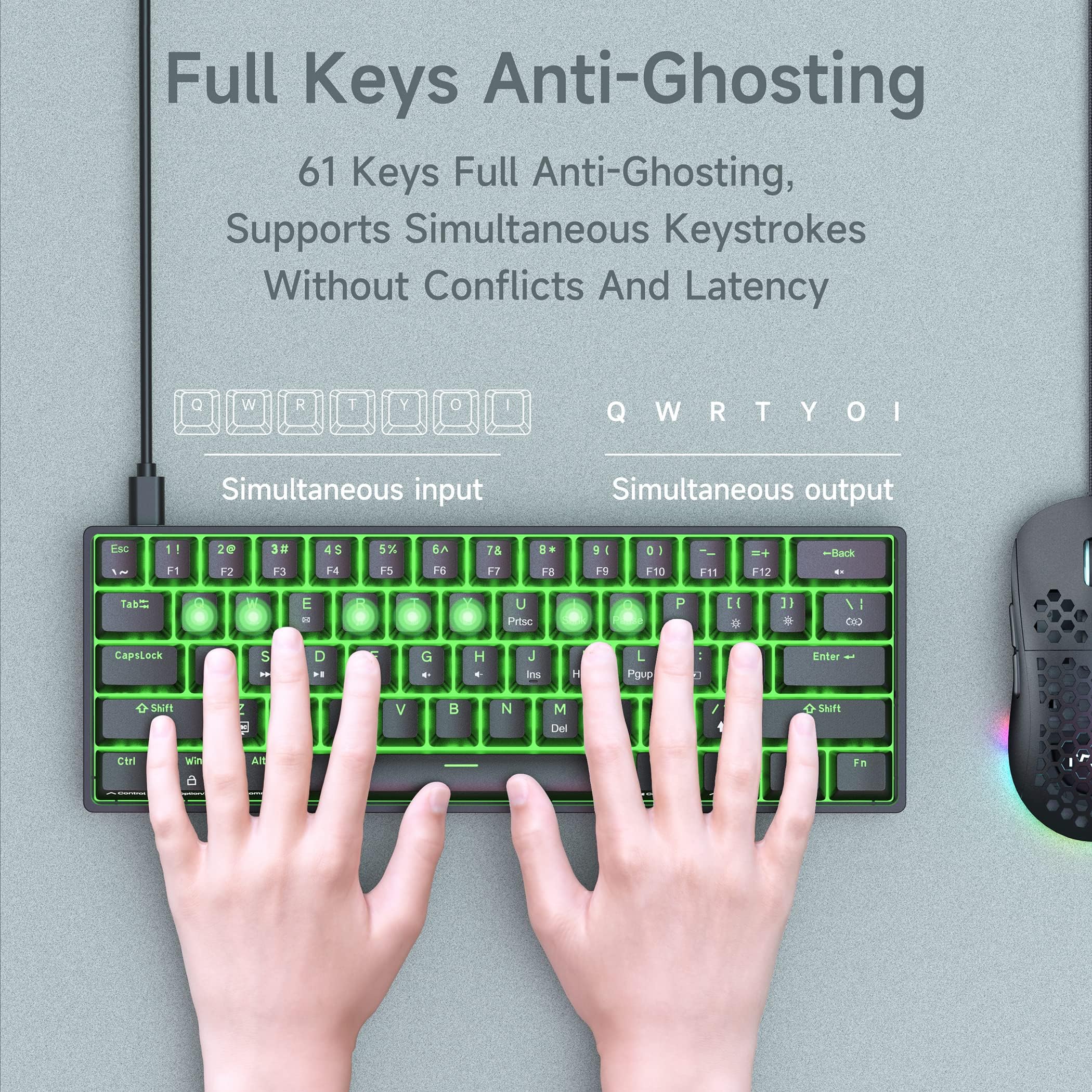 DIERYA DK61SE 60% Mechanical Gaming Keyboard, 61 Keys Anti-Ghosting, LED Backlight, Detachable USB-C, Ultra-Compact Mini Wired Keyboard with Red Linear Switch for Windows Laptop PC Gamer Typist