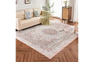INGEROOM Washable Area Rug, 5x7 Area Rug for Living Room, Soft Area Rug for Bedroom, Vintage Design, Stain Resistant Rugs, TPR Anti-Slip Backing, Non Shedding, Floral Area Rug