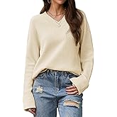 YUCOLEN Womens Long Sleeve Tops V Neck Sweater Pullover Casual Loose Fit Sweater Tunic Fall Fashion Clothes