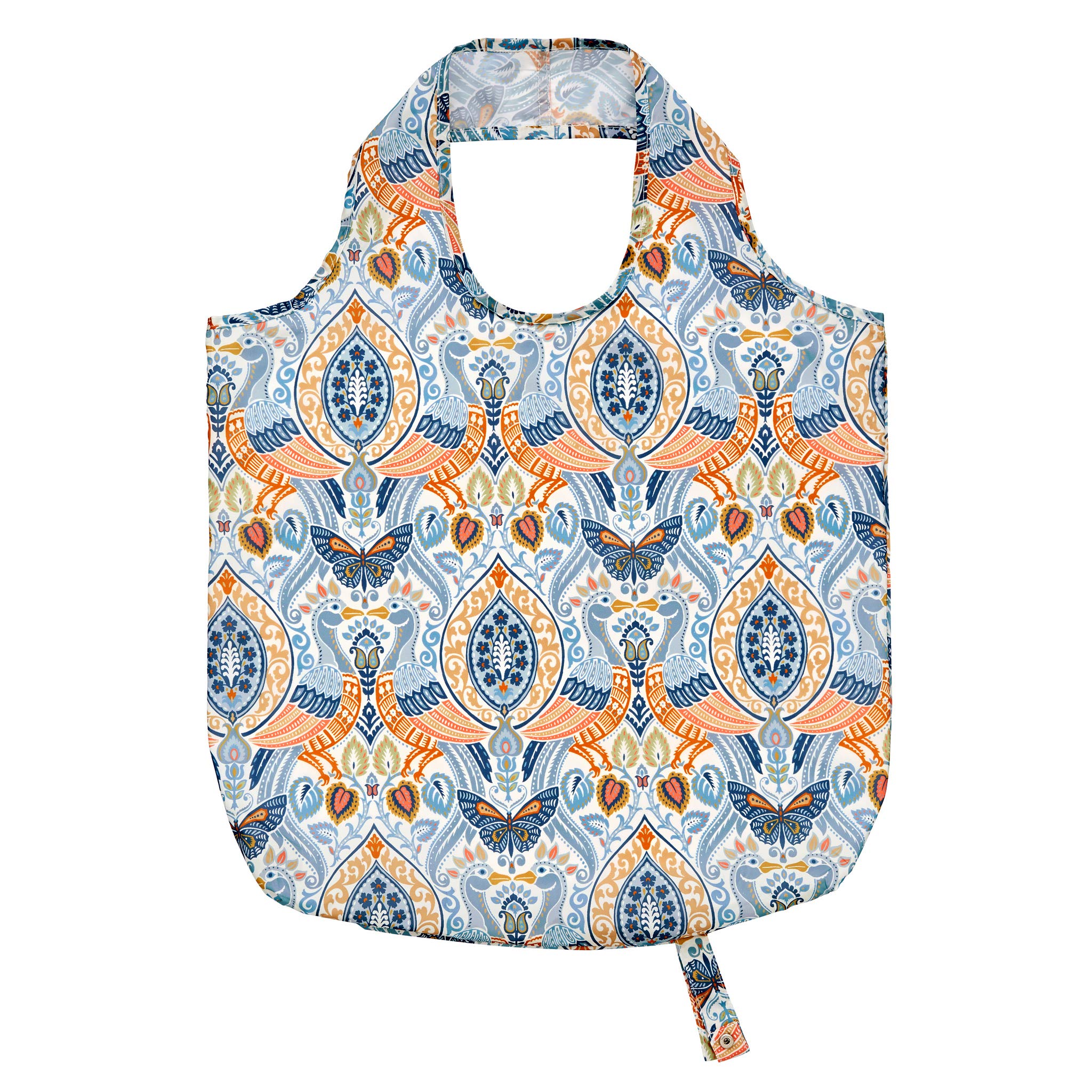 Ulster Weavers - Bohemian Foldable Shopping Bag (42 x 46cm) - Boho Shopping Bag in Blue - Blue Boho Tote Bag for Shopping - Reuseable Shopping Bag with Jacobean Floral - Damask Shopping Bag