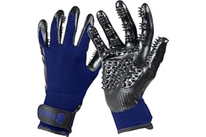 H HANDSON Pet Grooming Gloves - Patented #1 Ranked, Award Winning Shedding, Bathing, & Hair Remover Gloves - Gentle Brush for Cats, Dogs, and Horses (Blue, Large)