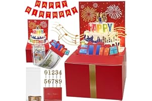 JINSTABAG Birthday Money Box for Cash Gift, Money Pull Box with Music Light DIY Sticker 13th 16th 18th 21th Any Age and Banne