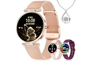 Smart Watch for Women 1.19” HD AMOLED Touchscreen Small Fitness Smartwatch with 3 Bands/Bluetooth Call/DIY Dial/Heart Rate/Sl