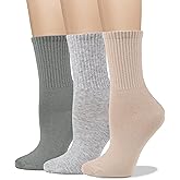 COTTON DAY Women's Soft Combed Cotton Dress Socks Seamless Toe Black White Gray Navy Blue Brown Beige