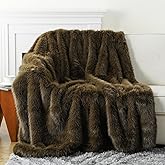 BATTILO HOME Luxury Fluffy Olive Green Faux Fur Throw Blanket, Cozy Warm Fur Blanket for Couch, Sofa, Chair, Bed, Plush Fuzzy Fur Throws with Long Pile, 60"x80"