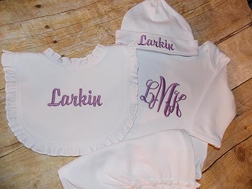 personalized baby gown and hat set