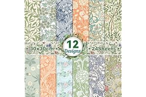 Kauzon 24 Sheets Scrapbook Paper William Morris Spring Botanical Flower Pattern Paper Double Sided Printing for DIY Card Making Journaling Wedding Scrapbook Photo Album Home Décor-11.8 x 11.8 Inch