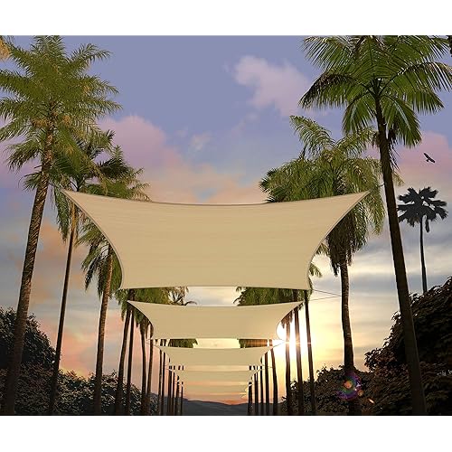 Amgo 12' x 12' Beige Square Sun Shade Sail Canopy Awning, 95% UV Blockage, Water & Air Permeable, Commercial and Residential, for Patio Yard Pergola, 5 Years Warranty (Available for Custom Sizes)