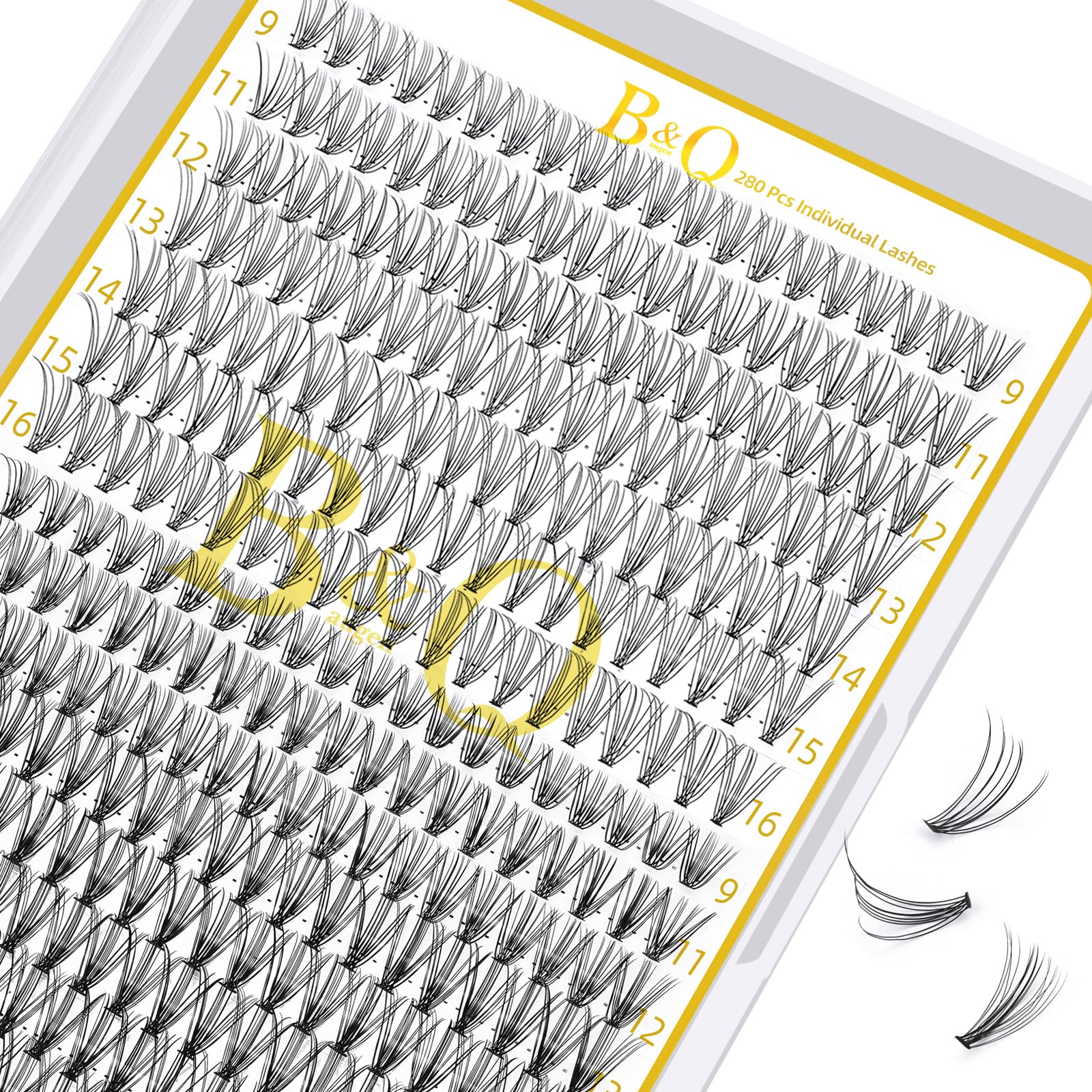 B&Q Lash Clusters 10D+20D-D-9-16MIX Lashes 280 False Eyelash Individual Lashes Cluster DIY Eyelash Extensions at Home (10D+20D-D-9-16mix) — image 1
