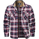 MAGCOMSEN Men's Flannel Shirts Long Sleeve Plaid Shirt Button Up Casual Shirts Lightweight Shirt Jacket with 2 Pockets