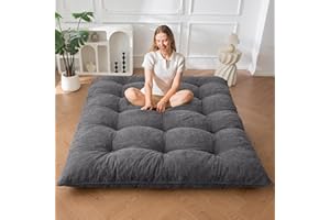 MAXYOYO Japanese Floor Mattress Full Size, 6" Foldable Futon Mattress Tufted Roll Up Floor Bed, Thick Chenille Tatami Mat Sleeping Pad for Camping Guest Room Dormitory Bedroom RV, Dark Grey