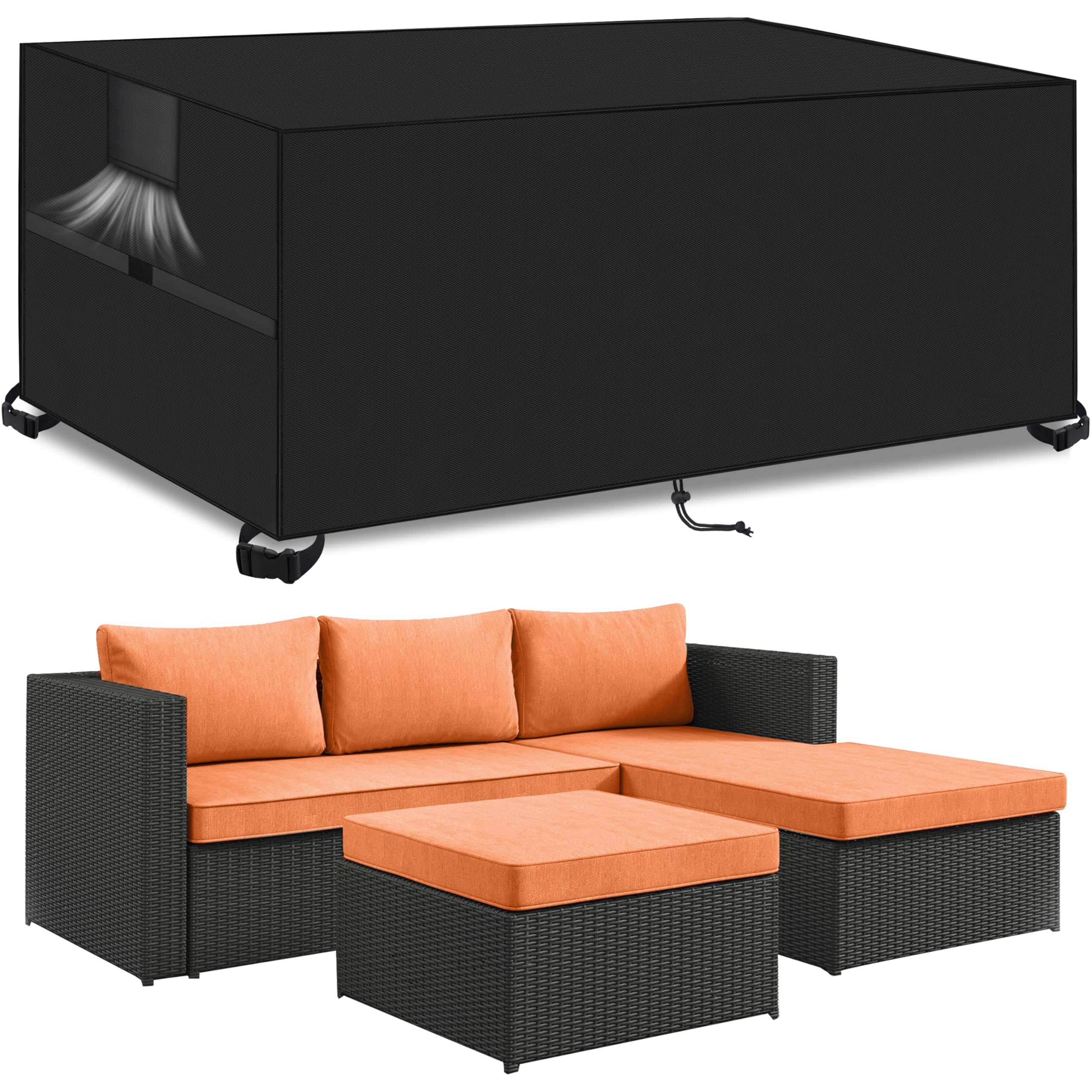 Outdoor Garden Furniture Covers,210*110*74cm,Waterproof with Air Vent, 420D Heavy Duty Oxford Fabric,Patio Furniture Cover for outside Rectangle,Rectangular Table and Chair Set, Rattan Furniture Set