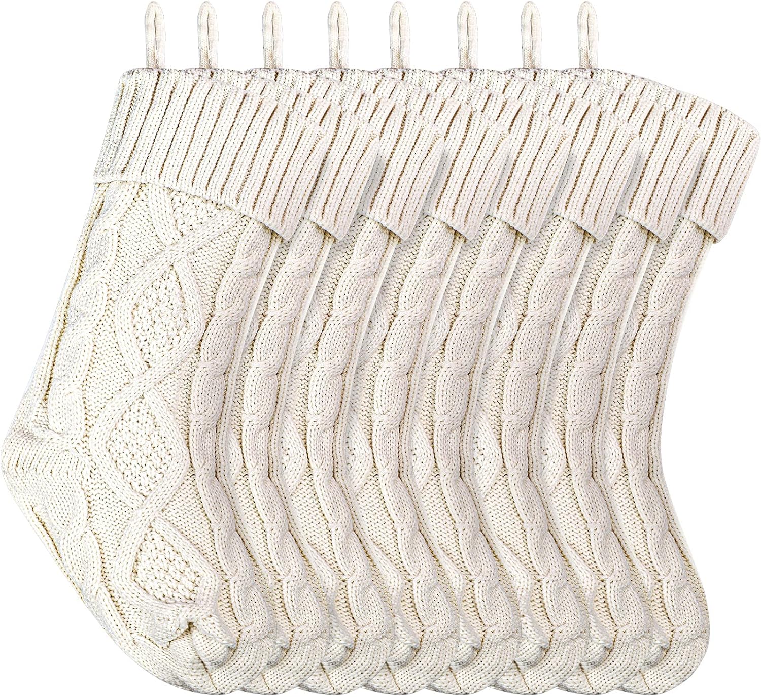 Stockings & Holders - Christmas Stockings Knitted Xmas Stockings 18 Inches Double-Sided Fireplace Hanging Stockings for Family Christmas Decoration (Ivory, 8)