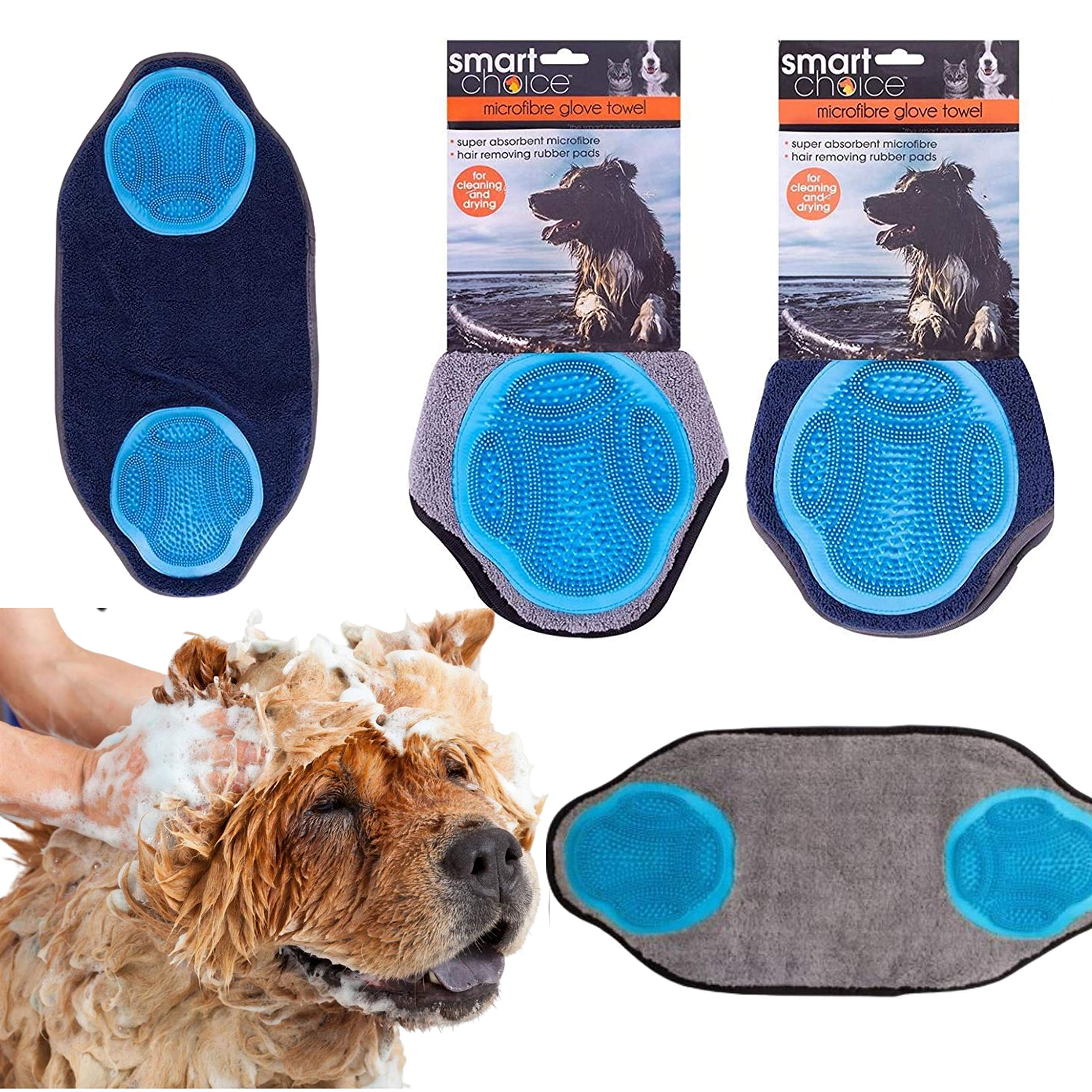 Smart Choice Pet Towel With Fur Removing Gloves Absorbent Quick Dry Dog Robe Easy To Use Microfibre Material Perfect For Any House Pets Mitt Desheding Glove