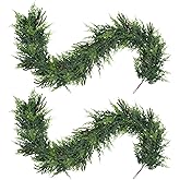 FPROOM 2Pcs 6FT Christmas Garland,Artificial Norfolk Pine/Cedar Garland for Table,Mantle, Wall, Indoor, Outdoor,Real Touch Winter Pine Garland Outdoor Christmas Decoration