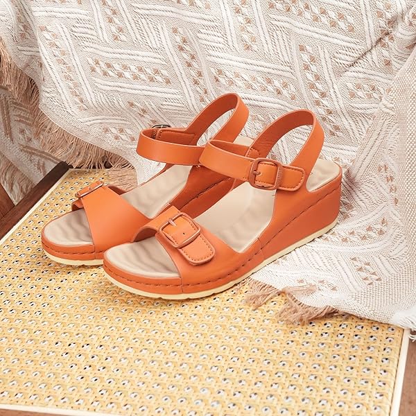ORTOREX WOMEN ARCH SUPPORT WEDGE SANDALS COMFORTABLE WAKING SANDALS (8.5,BROWN)