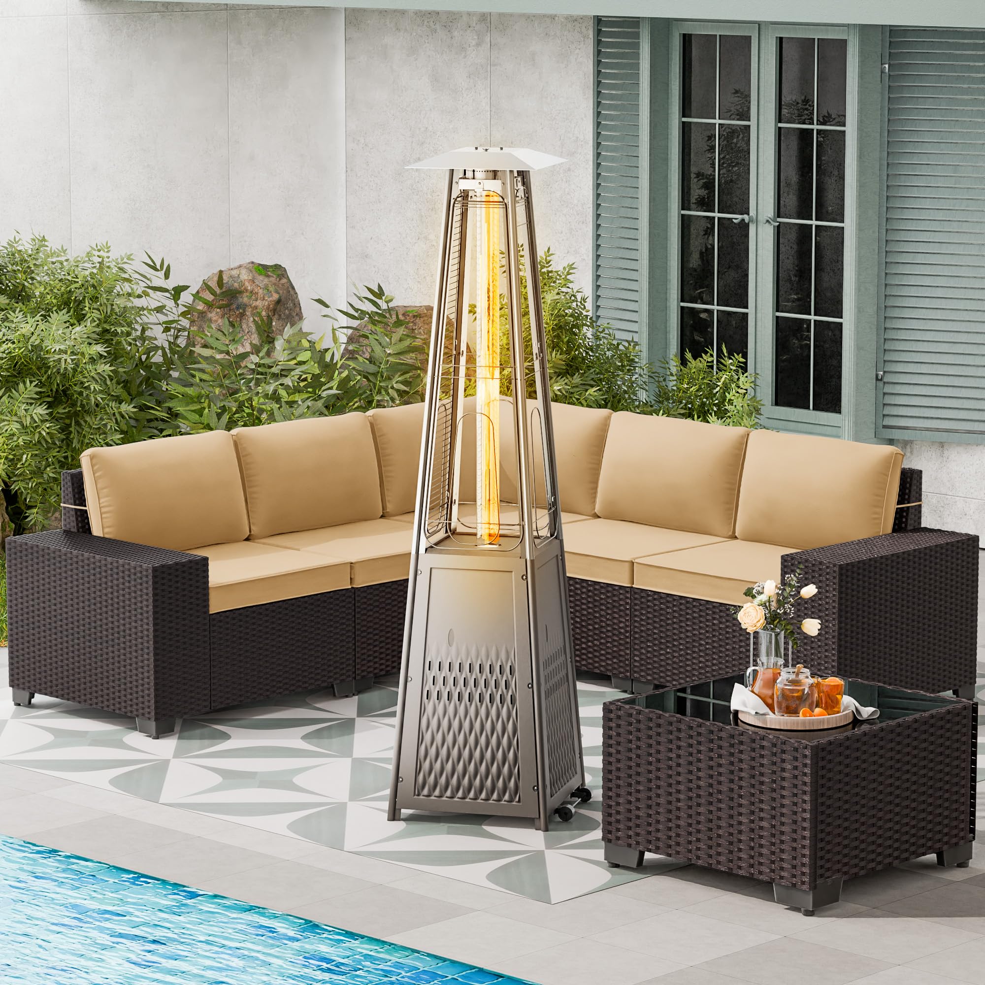 ASJMR Outdoor Patio Furniture Set with Glass Tube