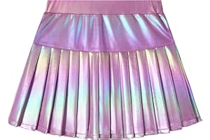 Miipat Girls Metallic Pleated Skirt Sparkly Dance Skirt Elastic Waist Kids Shiny Tennis Skort with Pockets