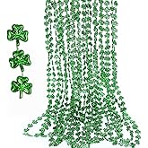 GiftExpress 12-Pack 33'' St. Patrick’s Day Shamrock Beads – Green Metallic Clover Mardi Gras Party Necklaces, Festive Beaded Jewelry for Costumes & Celebrations
