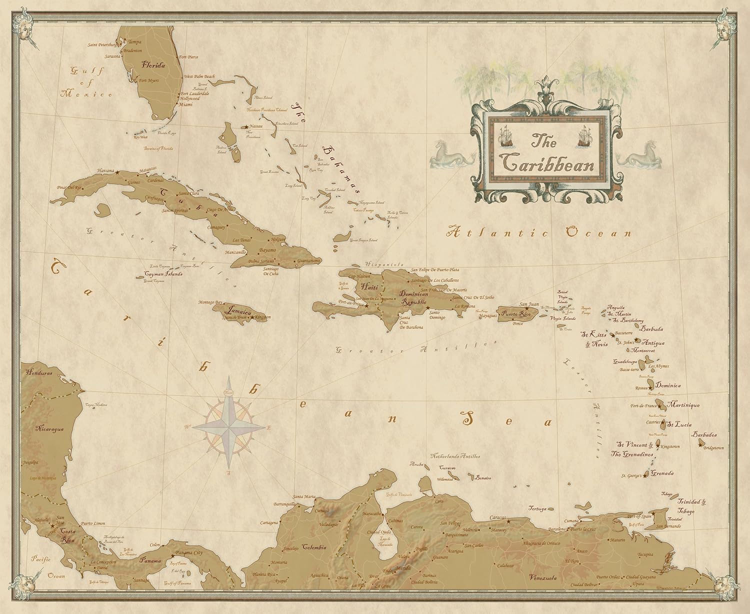 Amazon Com Swiftmaps Caribbean Wall Map With West Indies