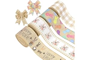 peony man Easter Wired Edge Ribbon Farmhouse Easter Bunny Burlap Ribbons 2.5" Plaid Rustic Peeps Wired Ribbon for Easter Holiday Gift Wrapping Wreath Bow Decor DIY Craft, 24 Yards