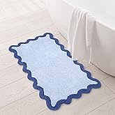 Folkulture Bathroom Rug Bath Mat, 20 X 32 Inches, 100% Cotton Blue Runner for Bathroom Decor, Absorbent Shower Accessories