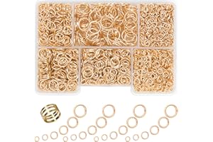 GMMA 1400 Pcs Mixed 6 Sizes/Box Jewelry Making Jump Rings, 4mm 6mm 5mm 7mm 8mm 10mm Jump Rings with 1Pcs Jump Ring Open/Close Tool for Keychains Necklace Repair and DIY Crafts Gifts (KC Gold)