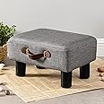 LUE BONA Small Foot Stool with Handle, Grey Linen, Padded, Portable, Easy to Carry, Store, Assemble, Ideal for Living Room, Office, Desk, Patio