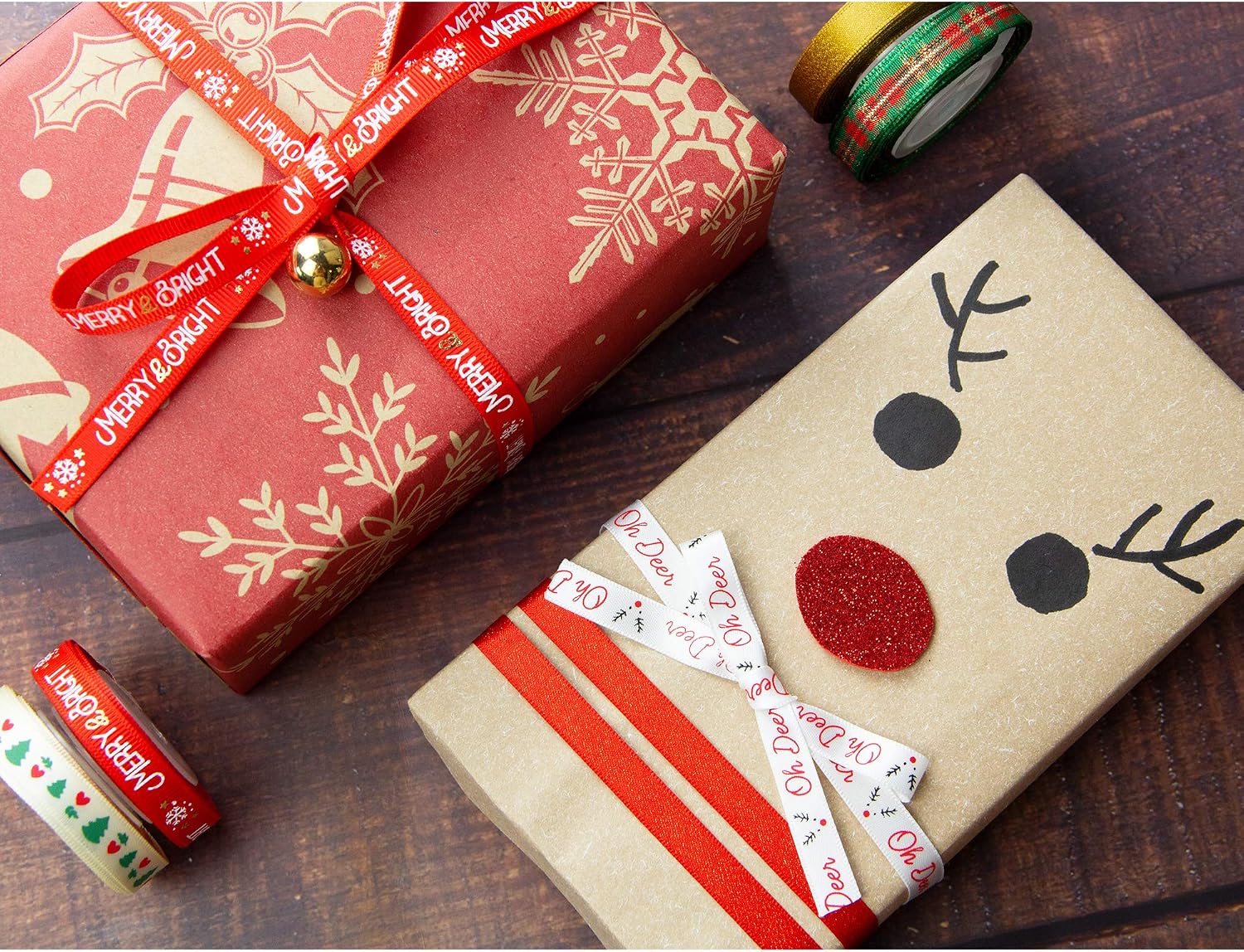 VATIN 20 Rolls 100 Metre Christmas Ribbons Printed Grosgrain Ribbon Polyester Satin Ribbon Organze Ribbon 10mm Xmas Ribbon Set for Christmas Box Wrapping - Image 5