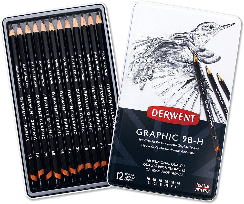 Derwent Graphic Set 12 Soft Graphite Pencils 9B-H Professional Quality