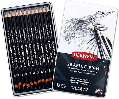 Derwent Graphic Set 12 Soft Graphite Pencils 9B-H Professional Quality
