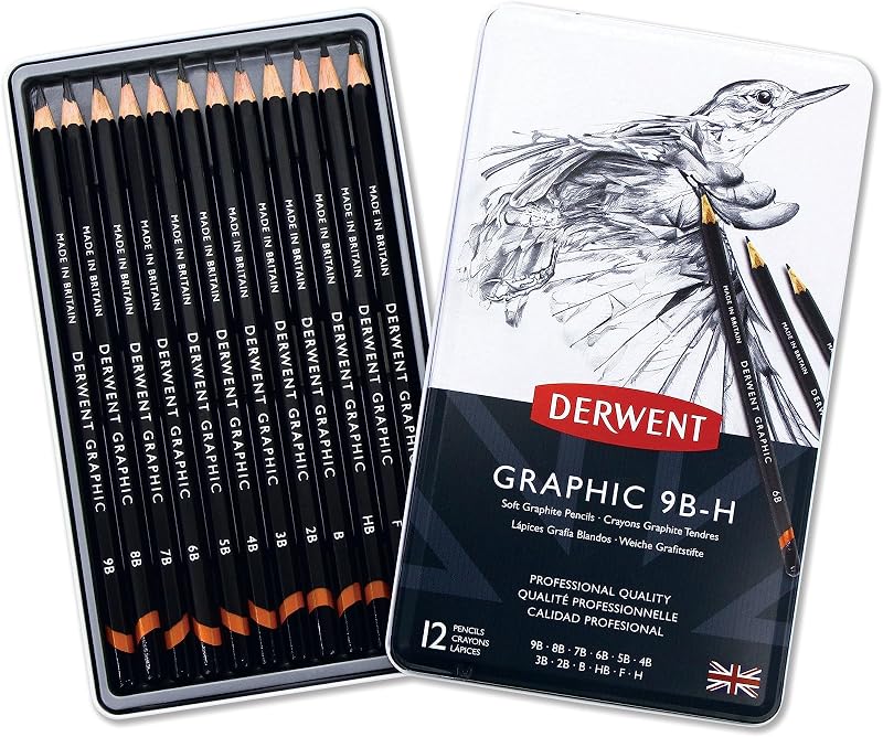 Derwent Graphic Set 12 Soft Graphite Pencils 9B-H Professional Quality