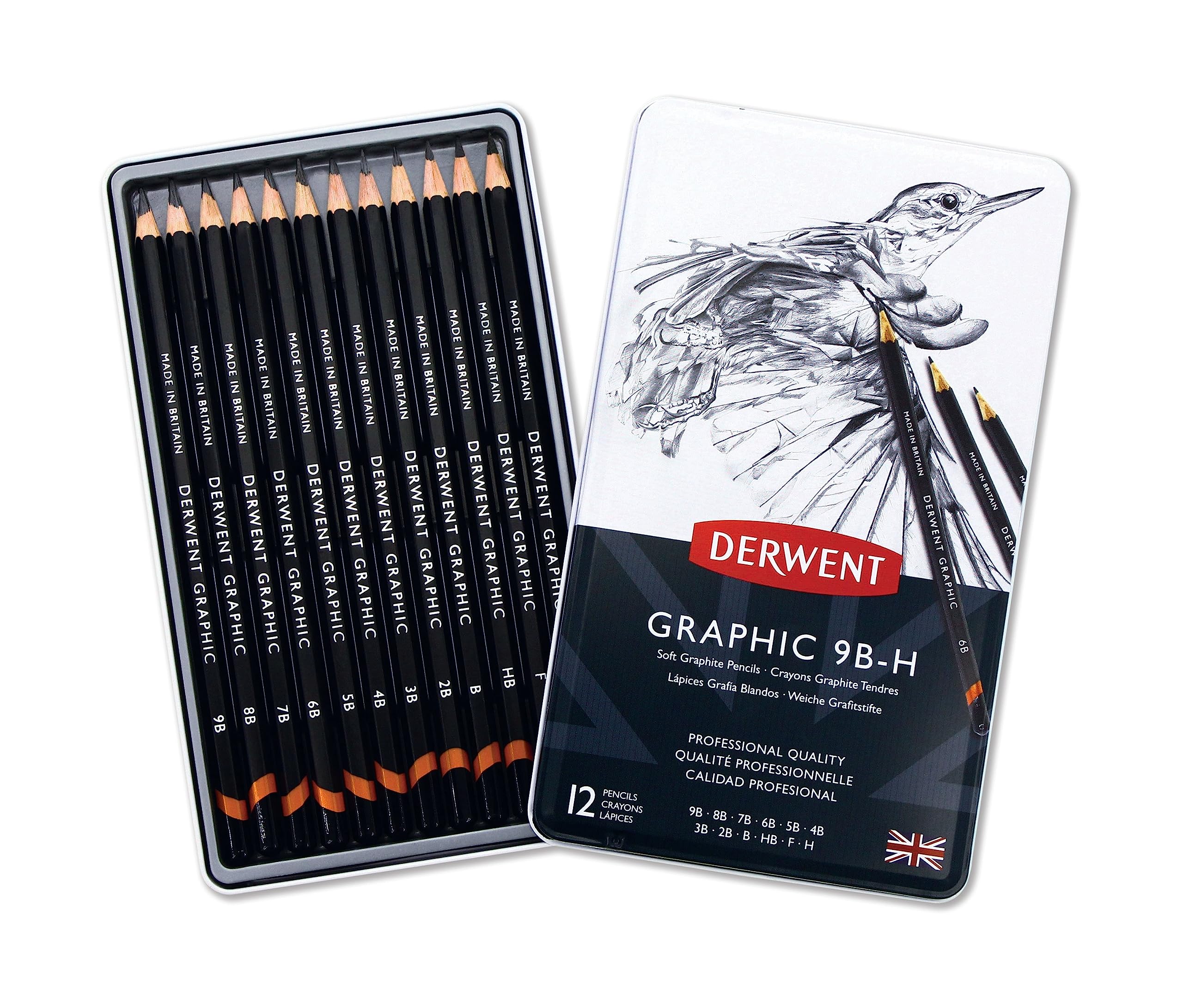 Derwent Set of 12 Graphic Pencils in Soft Degrees 9B-H, Professional Quality Graphite For All Artists – Beginners & Professionals, Suitable For Sketching, Drawing, Shading, Drafting and Illustrations — image 1