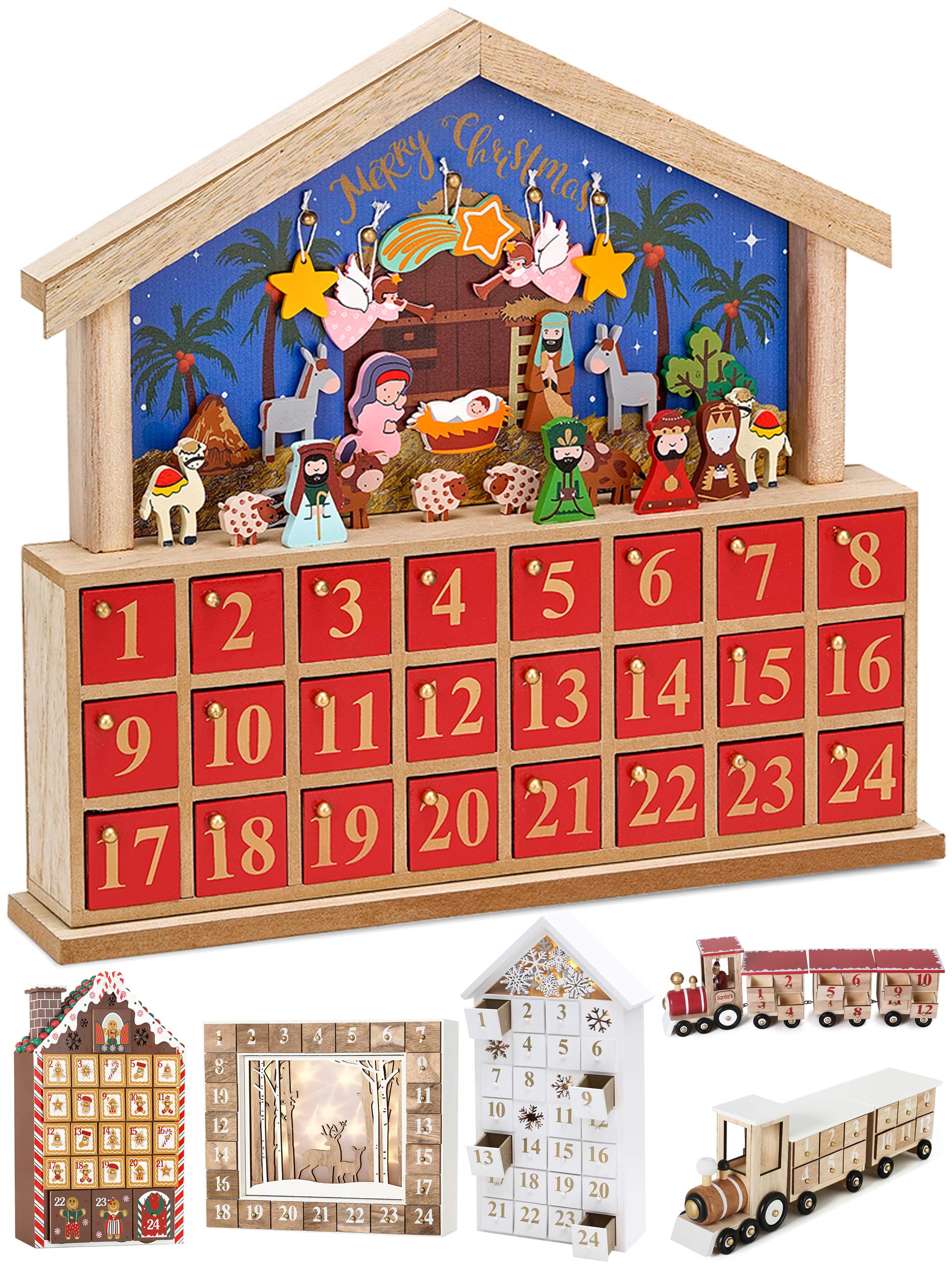 BRUBAKER Reusable Wooden Advent Calendar to Fill - Bethlehem with 24 Doors - DIY Christmas Calendar 13.58 x 12.60 x 2.36 inches