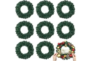 Zeyune Christmas DIY Green Wreath 14 Inch Artificial Christmas Wreaths Faux Plain Wreaths for Decorating Front Door Window Room Farmhouse Xmas Party Indoor Outdoor(Classic,8 Pcs)