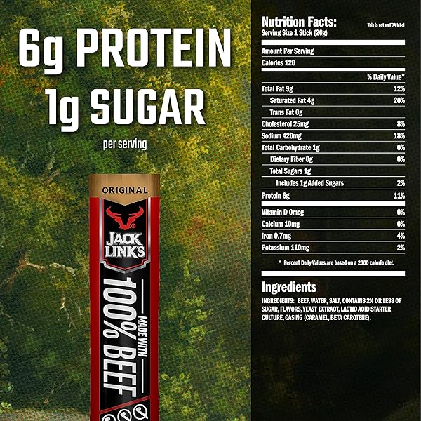 JACK LINK’S BEEF STICKS, ORIGINAL – PROTEIN SNACK, MEAT STICK WITH 5G OF PROTEIN, MEAT SNACK STICKS MADE WITH 100% BEEF, KETO FRIENDLY – 0.92 OZ. (1 COUNT)