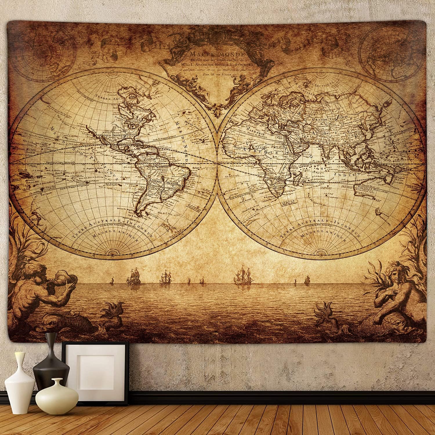 Tapestries - Old World Map Tapestry for Bedroom, Vintage Nautical Maps of the World Art Tapestries Wall Hanging for College Dorm Living Room Office Decor 60X40