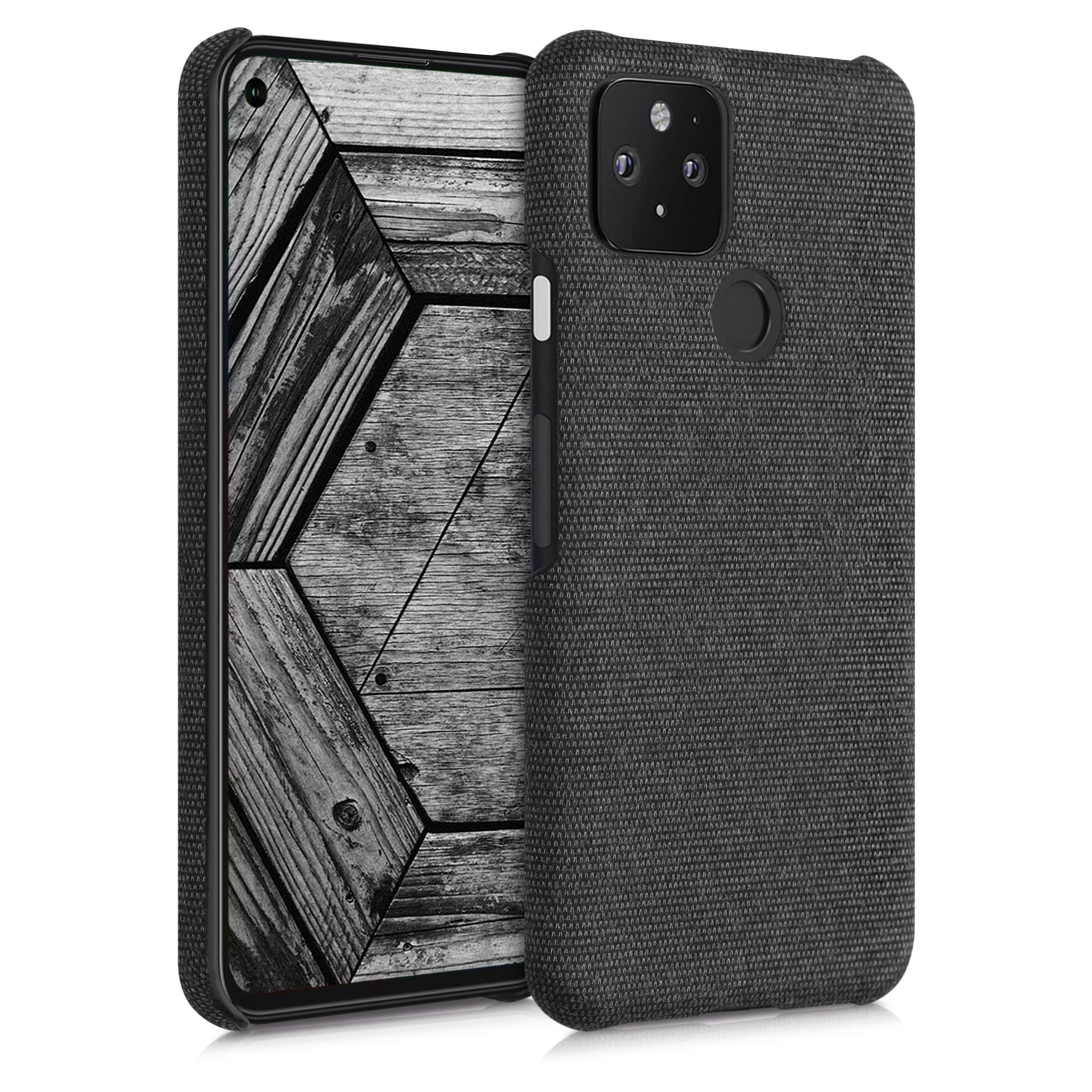 kwmobile Fabric Case Compatible with Google Pixel 5 - Case Hard Protective Phone Cover with Material Texture - Dark Grey