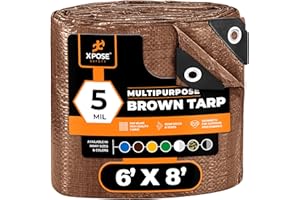 Multipurpose Protective Cover Brown Poly Tarp 6' x 8' - Durable, Water Resistant, Weather Resistant - 5 Mil Thick Polyethylene - by Xpose Safety