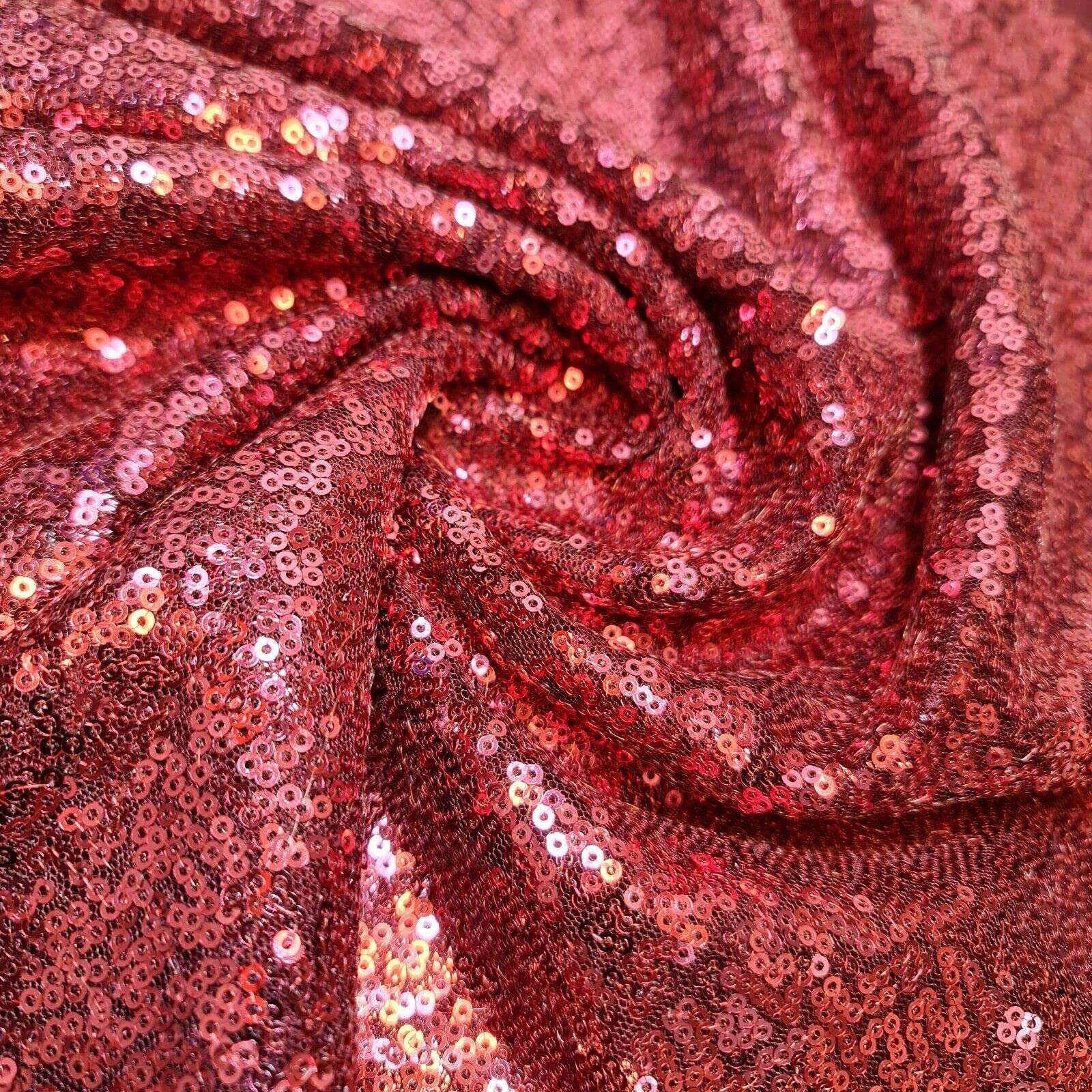 Sparkly Sequin Shiny Bling Decorations Dress Craft Fabric Material 58" Net with - 130cm Wide Sold As 1 Meter Pre - Cut Lengths (Cherry Red)