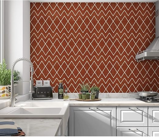 Amazon.com: Rust Peel and Stick Wallpaper - 2' X 16' Orange Geometric